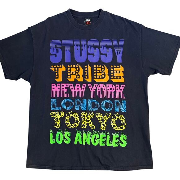 Stussy Other - VTG Stussy Tee Shirt Tribe Tour New York Tokyo London LA Graphic Y2K Black XL